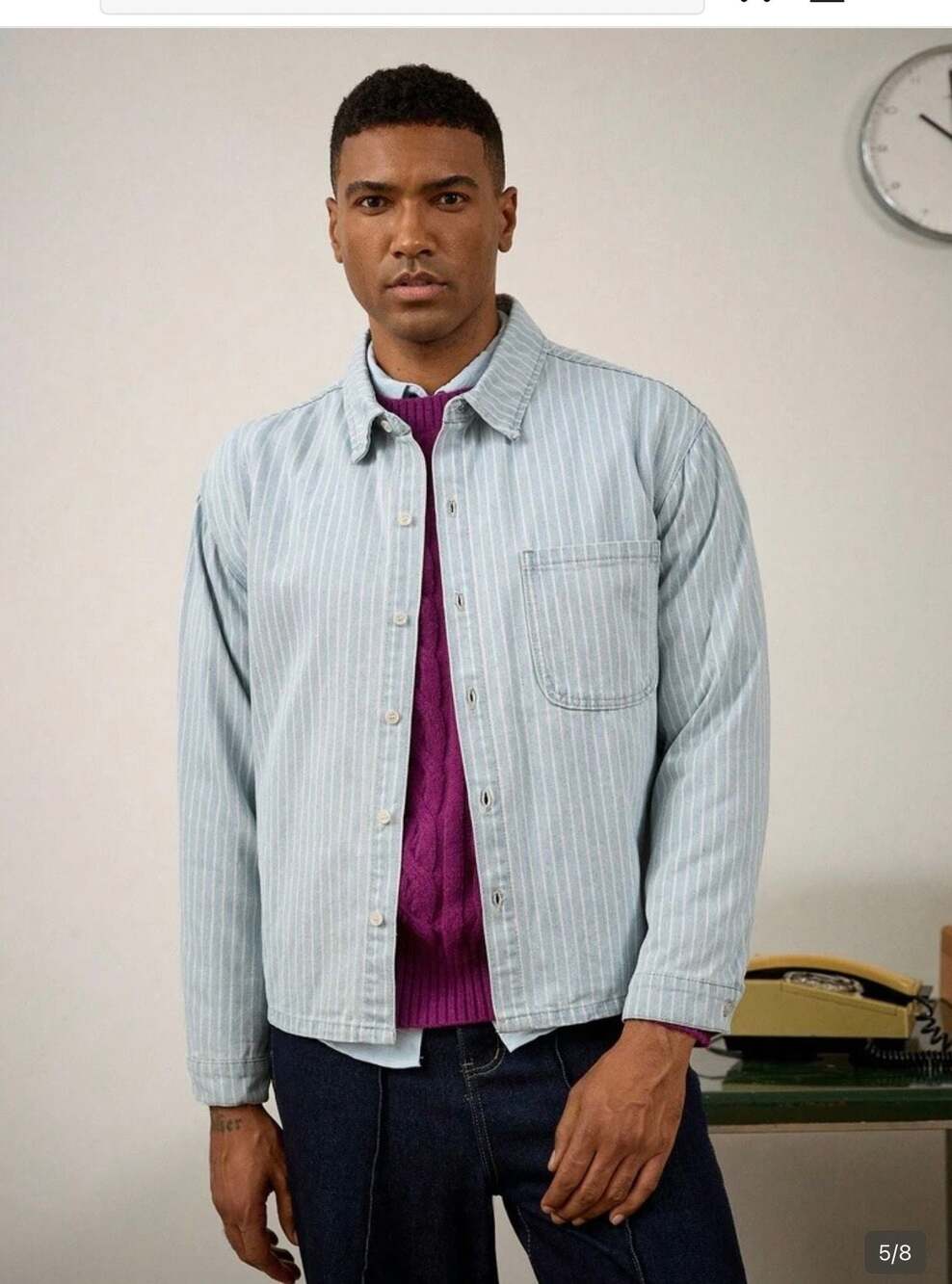 Unbranded Striped Denim Button-Down Shirt Jacket XL